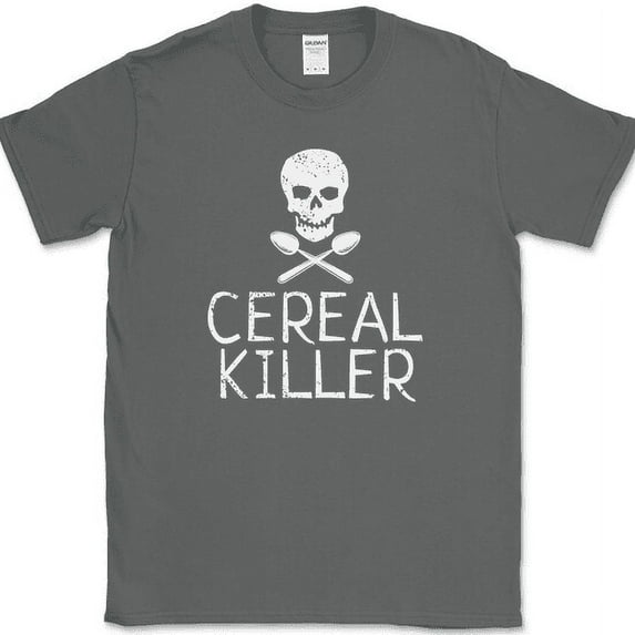 Cereal Killer T-Shirt Funny Serial Food Breakfast Humor Skull Novelty Cotton Tee - Charcoal, 4XL