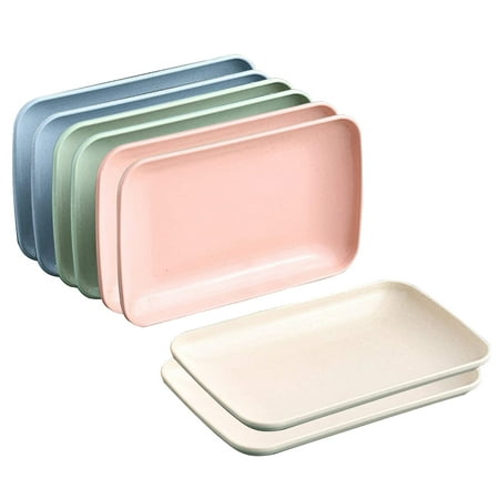 Cereal Plates 8 Pieces, Unbreakable Wheat Straw Plates, Microwave and Dishwasher Safe Reusable Plates Set, for Dessert Cupcake, Salad, Steak Home and more (8 Pcs Rectangle)