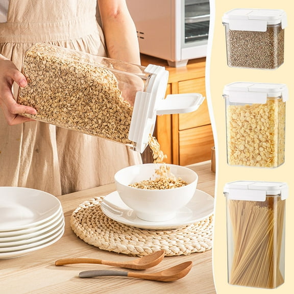 Cereal Storage Container Food Grade Plastic | Airtight Lid | BPA Free Pantry Organizer | Transparent Reusable Grain Jar | 9.8x5x3 in | 1 Piece