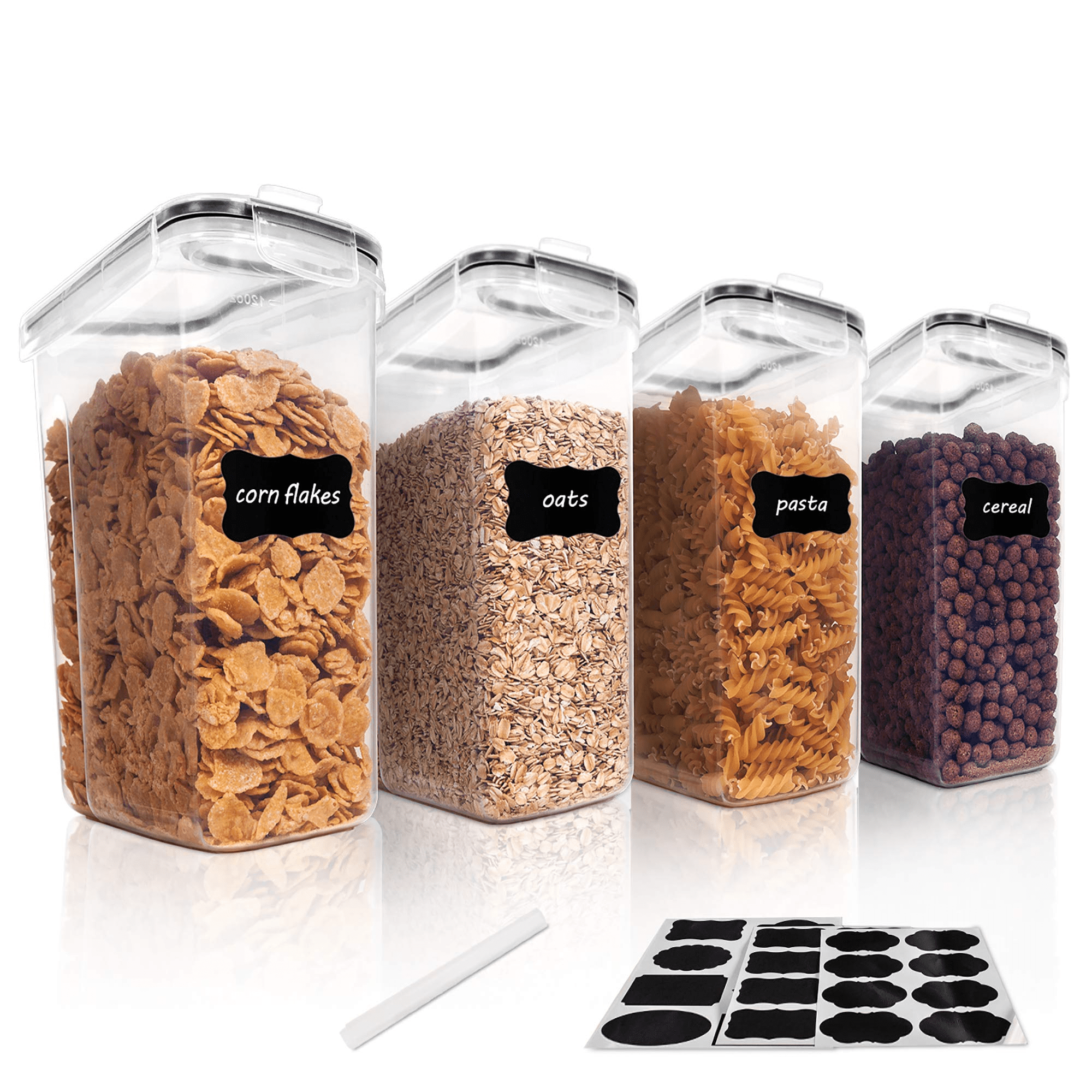 Cereal Storage Container Set of 4, Vtopmart Airtight Food Storage  Containers, 135.2 fl oz, Black