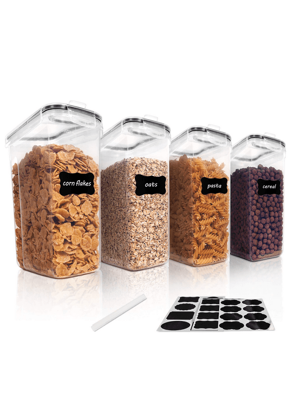 Cereal Storage Container Set of 4, Vtopmart Airtight Food Storage Containers, 135.2 fl oz, Black