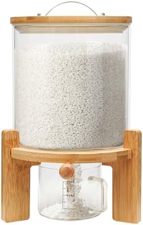 Miumaeov Grain Cereal Storage Dispenser 5L Rice Dry Food Glass Container Valve Cup Lid Miumaeov Grain Cereal Storage Dispenser 5L Rice Dry Food Glass Container Valve Cup Lid