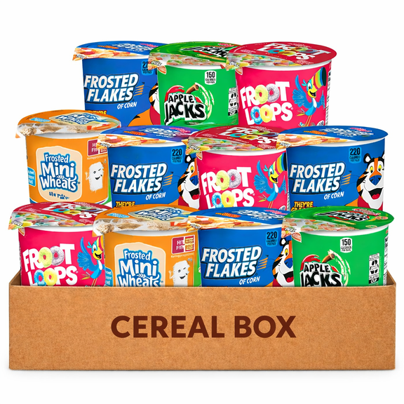 Cereal Variety Pack, Assorted Breakfast Cereal Cups, 12 Count  Frosted Flakes, Froot Loops, Apple Jacks & Frosted Mini Wheats