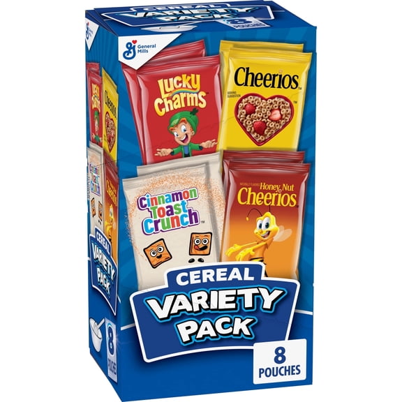 Cereal Variety Pack, Lucky Charms, Cinnamon Toast Crunch, Cheerios, 8 Pouches, 9.14 oz