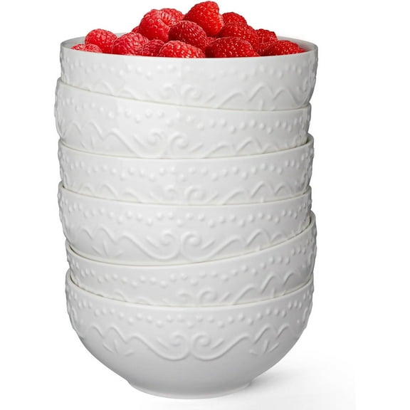 Cereal bowl, kitchen ceramic soup bowl, embossed bowl for rice, pasta, salad, breakfast, lunch and dinner, dishwasher and microwave safe