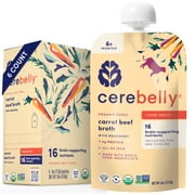 Cerebelly Organic Baby Food, Carrot Beef Bone Broth with Rosemary, 4 oz Puree Toddler Pouches, 6 Pack