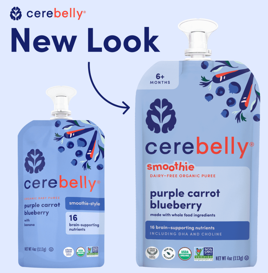 Cerebelly Organic Stage 2 Baby Food, Purple Carrot Blueberry, 4 oz Puree (6 Pack)
