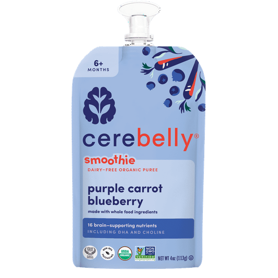 Cerebelly Organic Stage 2 Purple Carrot Blueberry Smoothie Baby Food, 4 oz Pouch