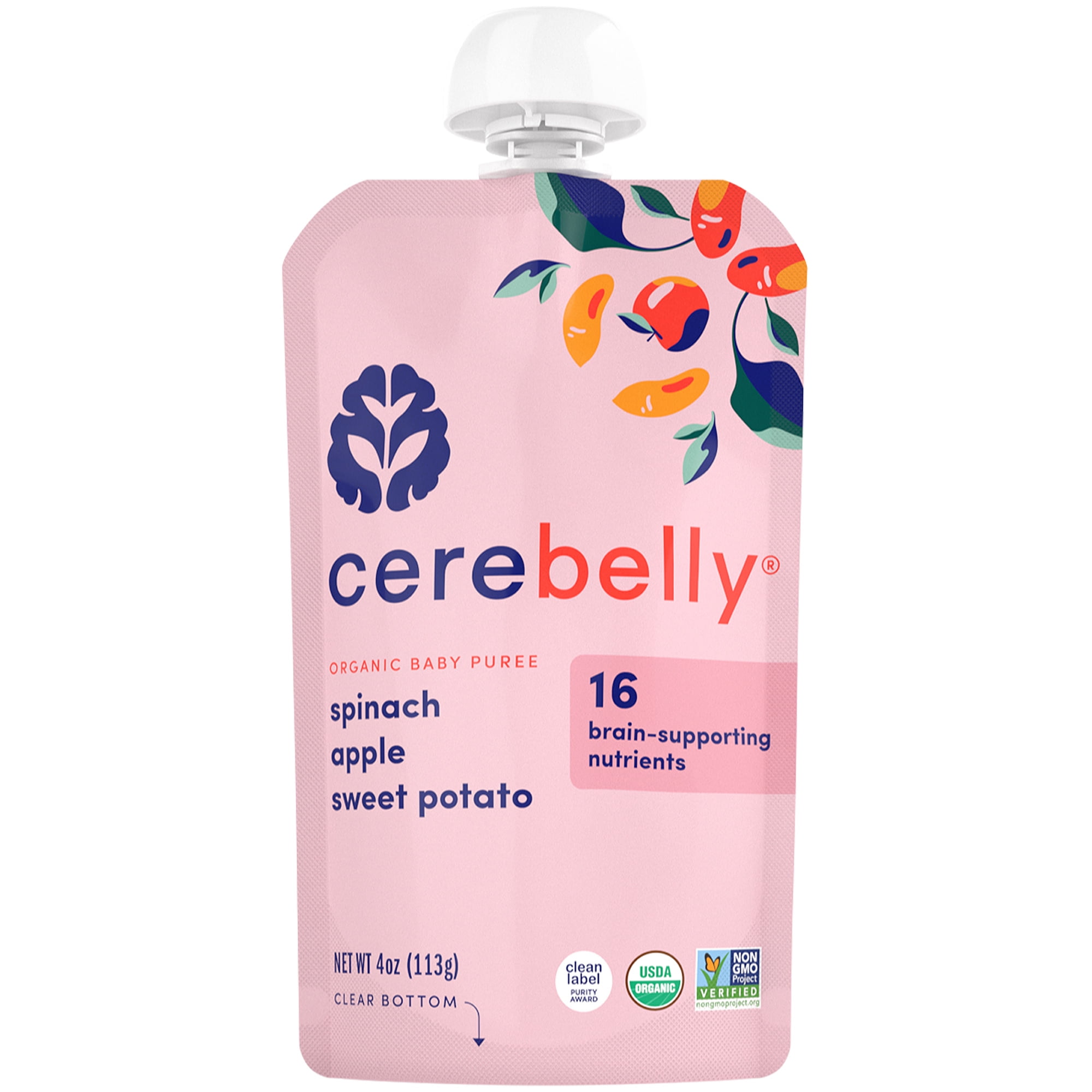 Cerebelly Organic Stage 2 Spinach Apple Sweet Potato Baby Food, 4 oz Puree
