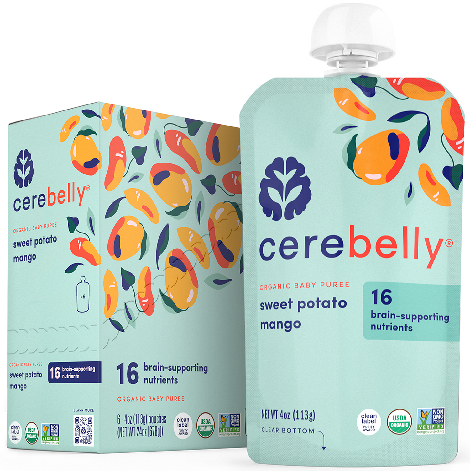Cerebelly Organic Stage 2 Baby Food, Sweet Potato Mango, 4 Ounce Puree (6 Pack) - image 1 of 6