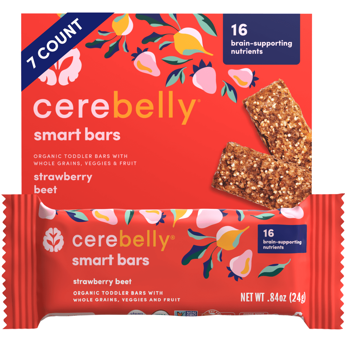 Cerebelly Organic Strawberry Beet Smart Snack Bar (7 Count)