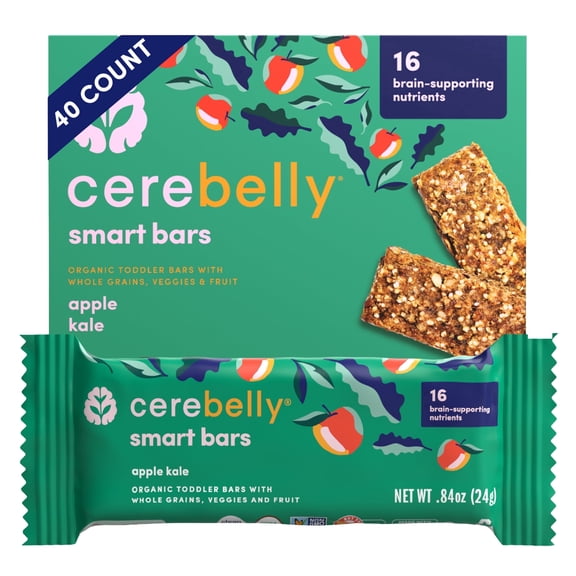 Cerebelly Organic Toddler Smart Bars, Apple Kale, 40 Count