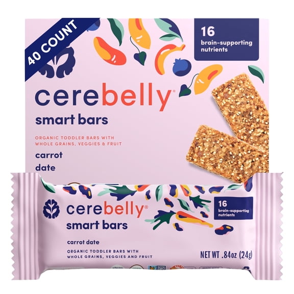 Cerebelly Organic Toddler Smart Bars, Carrot Date, 40 Count