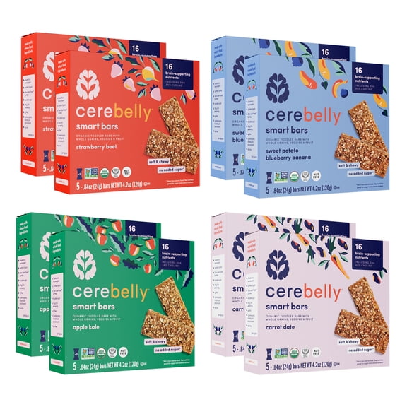 Cerebelly Organic Toddler Smart Bars Variety Pack, 40 Count