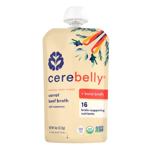 Cerebelly Organic Stage 2 Carrot Beef Bone Broth with Rosemary Baby Food, 4 oz Pouch