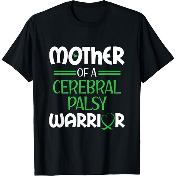 Cerebral Palsy Warrior Mother CP Mom Green Ribbon Awareness T-ShirtMen's and women's gift, black and white T-shirt, size: Extra large S-4XL