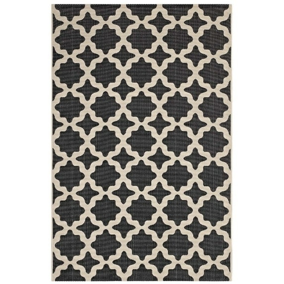 Modway Cerelia 63x90.5" Moroccan Trellis Polypropylene Area Rug in Black/Beige