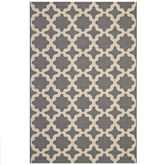 Modway Cerelia 94.5x122" Moroccan Trellis Fabric Area Rug in Gray and Beige