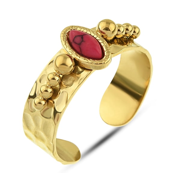 Cerem Adjustable 14K Gold Plated Stainless Steel Ring with Red Oval Stone 1 Piece