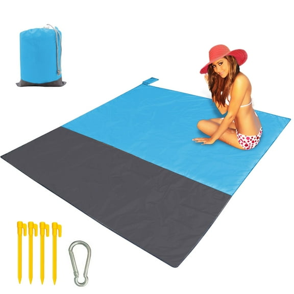 Cerem-Beach Blanket Large Fast Drying Durable Lightweight Compact Outdoor Mat 79"x 55" Blue