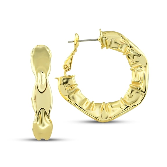 Cerem Crunched Tube Earrings 1.2 in - 14K Gold Plated Large Hoop Earrings