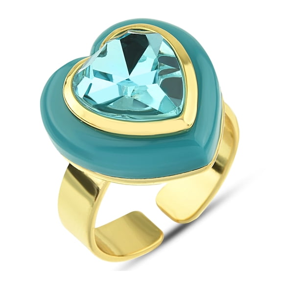 Cerem Heart Blue Stone Cocktail Ring - Adjustable 14K Gold Plated Fashion Ring 1 Count