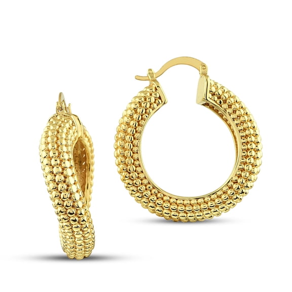 Cerem Hoop Earrings Gold Beaded 1.57 in - 14K Gold Plated Large Huggies