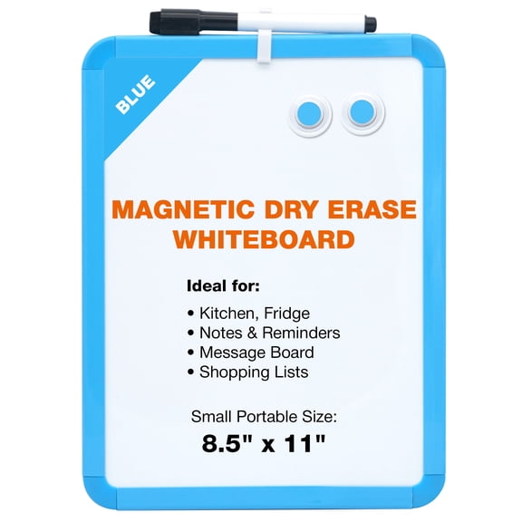 Cerem Magnetic Dry Erase Whiteboard, 8.5x 11 in, Blue Frame with Marker & Magnets, Portable for School & Office