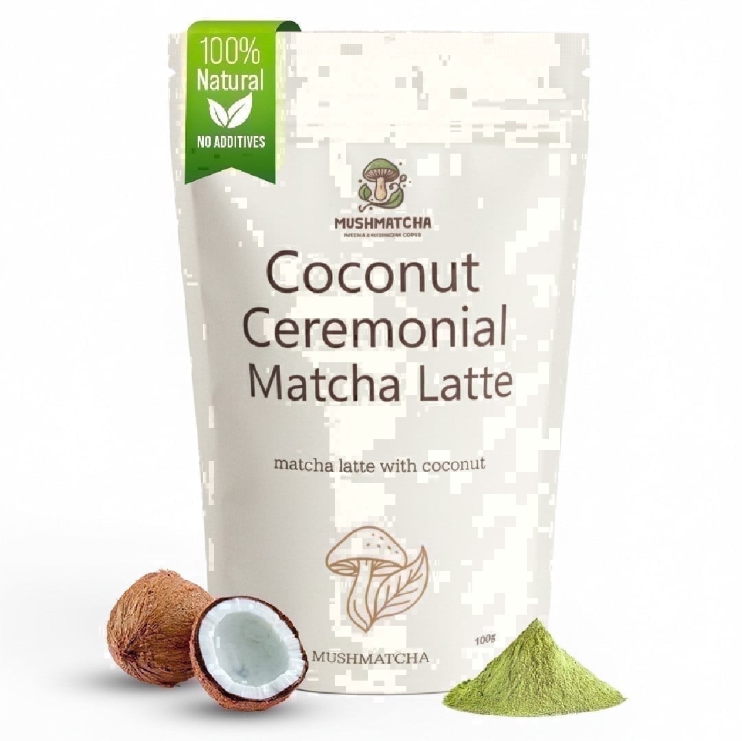 MushMatcha Ceremonial Matcha Latte Powder Coconut Dairy-Free Naturally Caffeinated 1 Count 3.5 oz