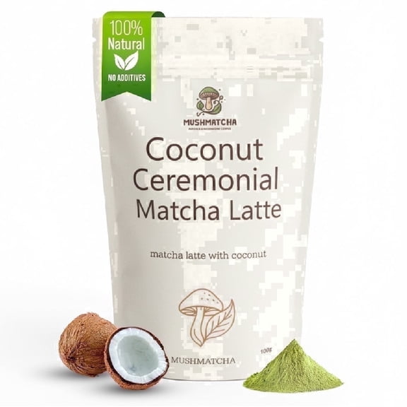 MushMatcha Ceremonial Matcha Latte Powder Coconut Dairy-Free Naturally Caffeinated 1 Count 3.5 oz