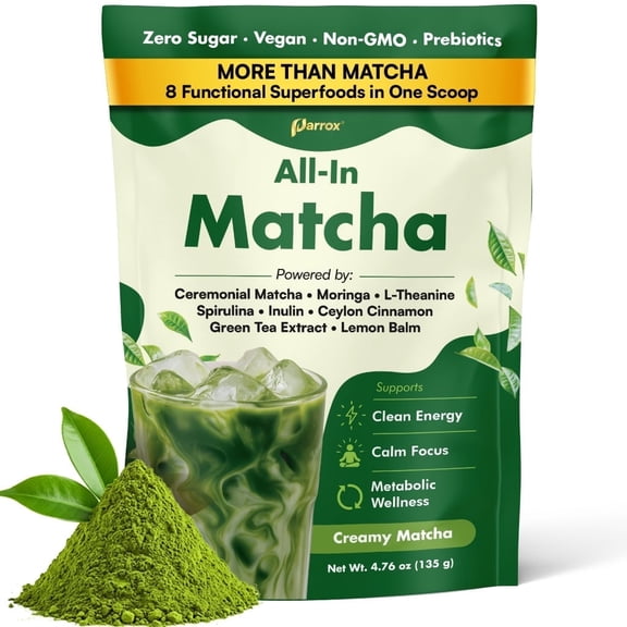 Parrox Ceremonial Grade Matcha Powder Infused with Moringa, Green Tea Extract, L-Theanine, Inulin, Spirulina, Ceylon Cinnamon, and Lemon Balm 100% First Harvest Japanese Tea (30 Servings)