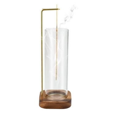 2-in-1 Incense & Candle Holder With Glass Ash Catcher - Wooden Design For Yoga & Meditation