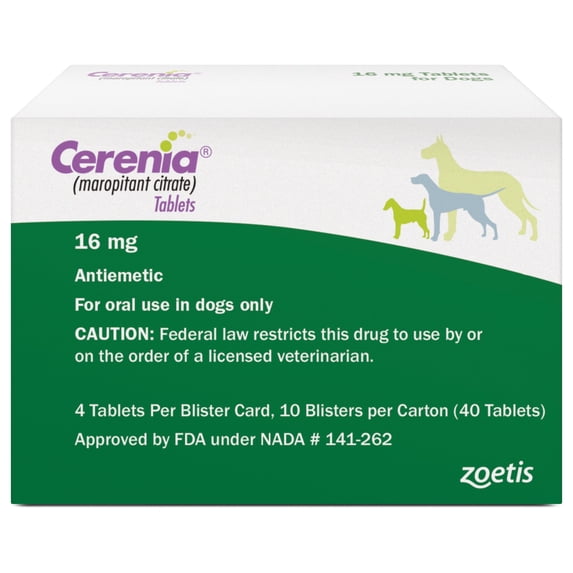 Cerenia (Maropitant Citrate) for Dogs, 16 mg (Green Box), Motion Sickness Relief for Dogs