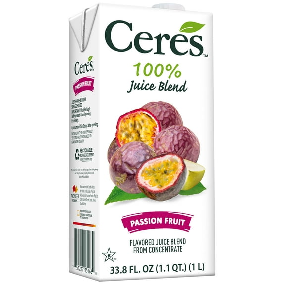Ceres 100% All Natural Pure Fruit Juice Blend, Passion Fruit - Gluten Free, Rich in Vitamin C, No Added Sugar or Preservatives, Cholesterol Free - 33.8 FL OZ (Pack of 12)