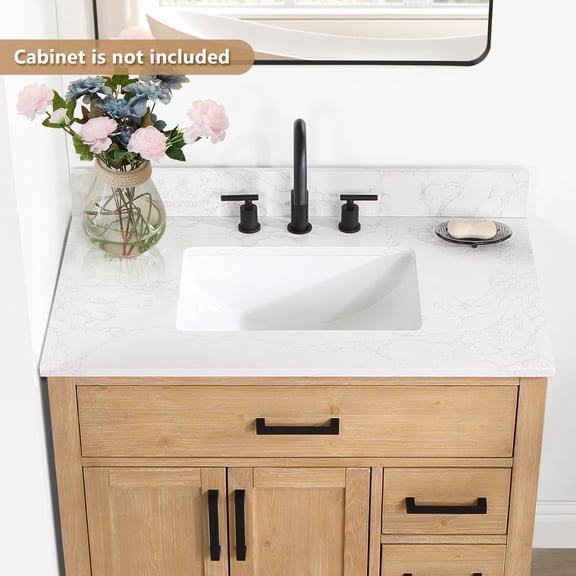Ceres 31" Engineered Stone Vanity Top in Grain White with Single White Sink