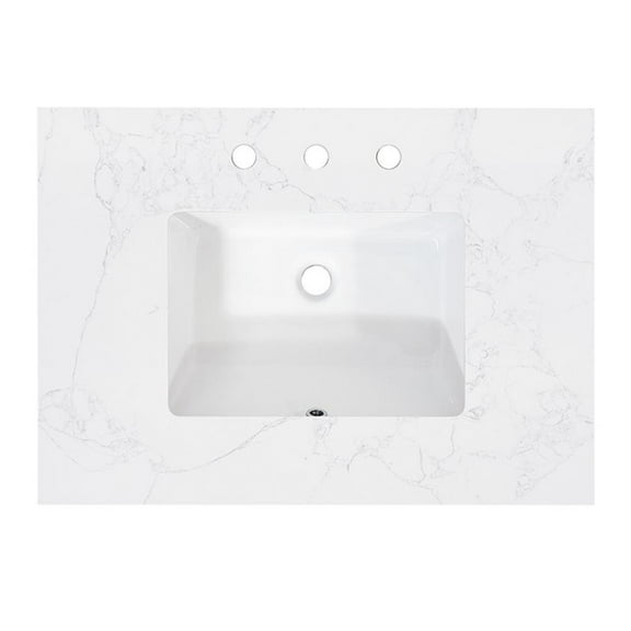 Ceres 31" Engineered Stone Vanity Top in Grain White with Single White Sink