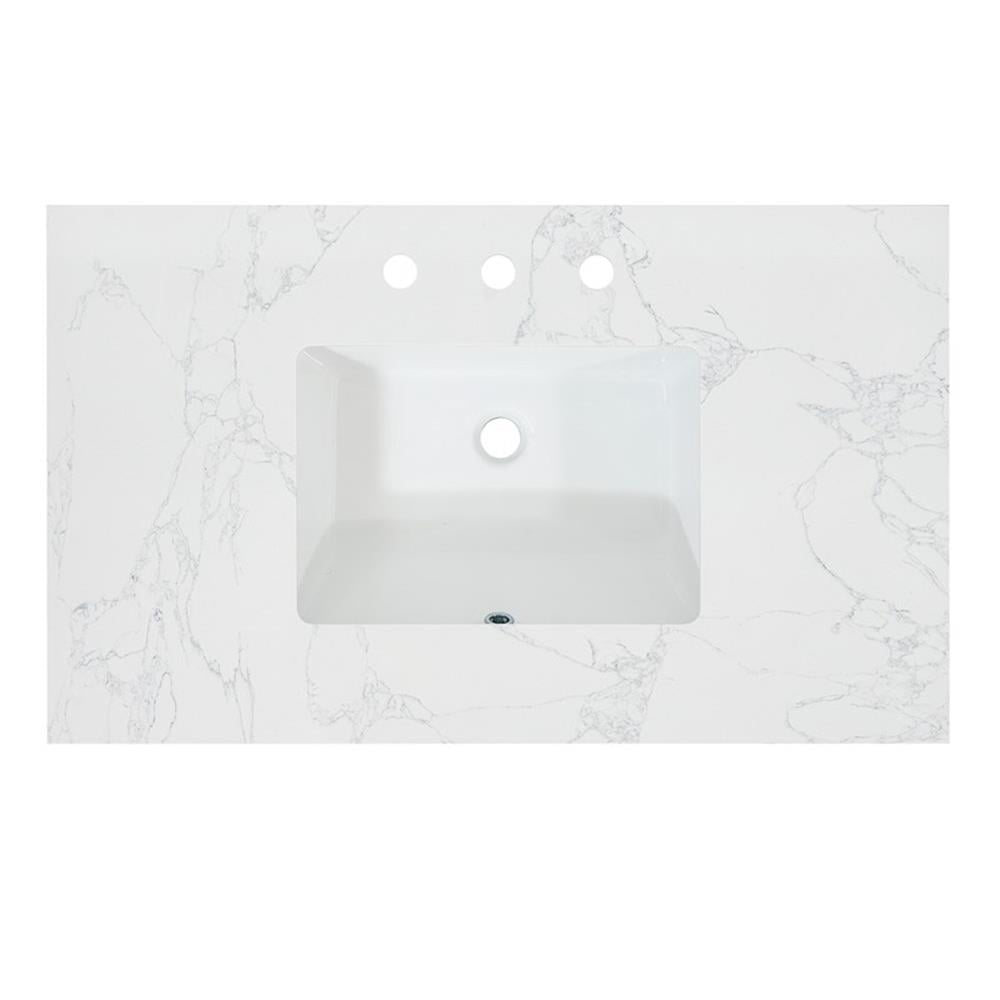 Ceres 37" Grain White Engineered Stone Vanity Top with Sink