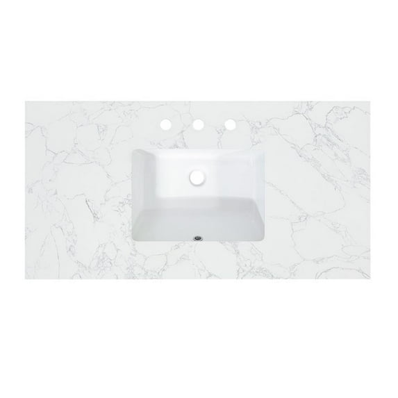 Ceres 43" Engineered Stone Vanity Top in Grain White with Single White Sink