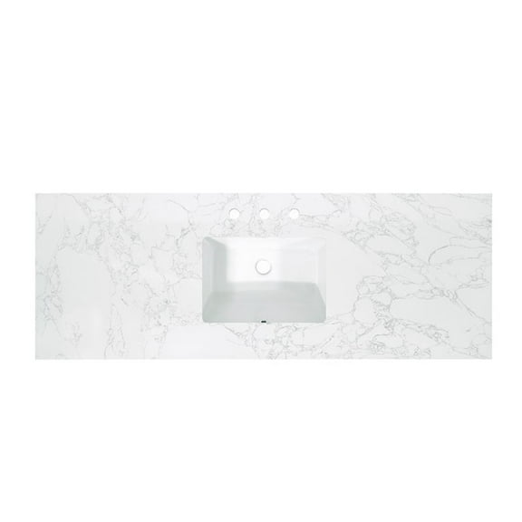 Ceres 61" Engineered Stone Vanity Top in Grain White with Single White Sink