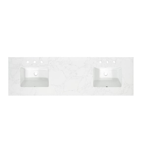 Ceres 73" Engineered Stone Vanity Top in Grain White with Double White Sinks