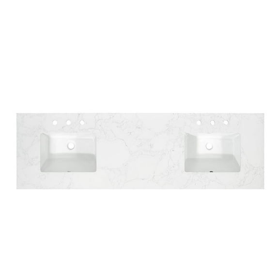 Ceres 73" Engineered Stone Vanity Top in Grain White with Double White Sinks