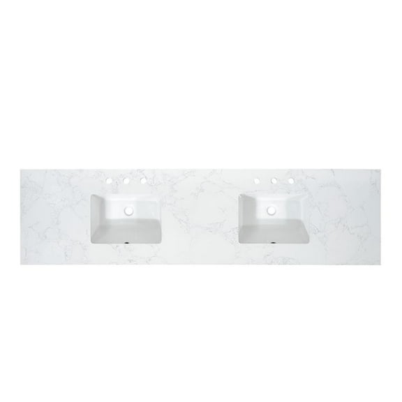 Ceres 84" Engineered Stone Vanity Top in Grain White with Double White Sinks