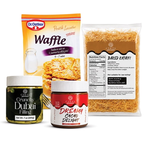 Ceres Gourmet Dubai Chocolate Waffle DIY Kit - Pistachio Cream, Hazelnut Cocoa Spread, Crispy Kataifi & Waffle Mix | Viral Dubai Chocolate Dessert Kit | Gourmet DIY Gift Set, 17.2 oz