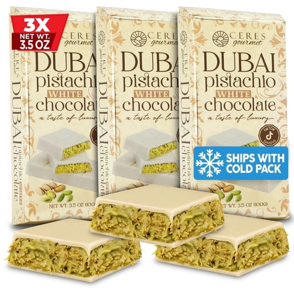 Ceres Gourmet White Chocolate Kunafa Pistachio Bar Crispy Knafeh Pistachio 3-Pack 3 x 3.5 oz