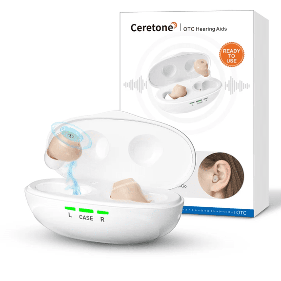 Ceretone Fusion OTC Hearing Aids for Seniors,Rechargeable In-Ear Hearing Amplifier, Touch Control, 4 Modes and 6 Volume Levels, Skin