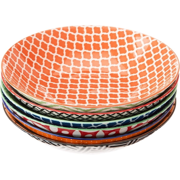 Cerified International Soho All-Purpose Porcelain Bowls, Set of 6 Multicolor 8.5" Bowls for Pasta, Salad, Ramen, Soup, Cereal, Everyday Meals, Hosting, Kitchen Decor, Vibrant Mix & Match D