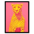 thumbnail image 1 of Cerise Cheetah Bold Animal Yellow Pink Art Print Framed Poster Wall Decor 12x16 inch, 1 of 5