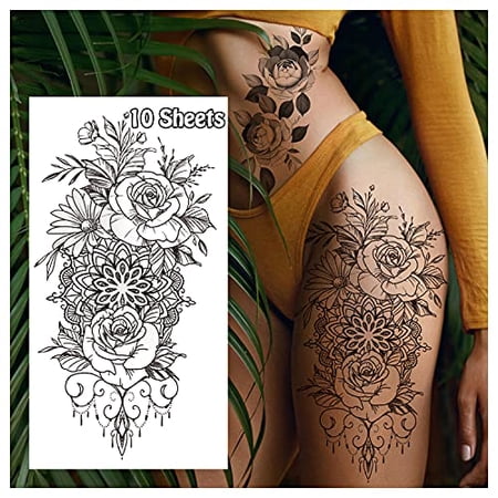 Cerlaza Temporary Tattoos for Women Adults, Fake Flower Tatuajes Temporales Semi Permanent Half Arm Sleeve Tattoos, Long Lasting Realistic Flower Leg makeup Waterproof Tattoos Stickers