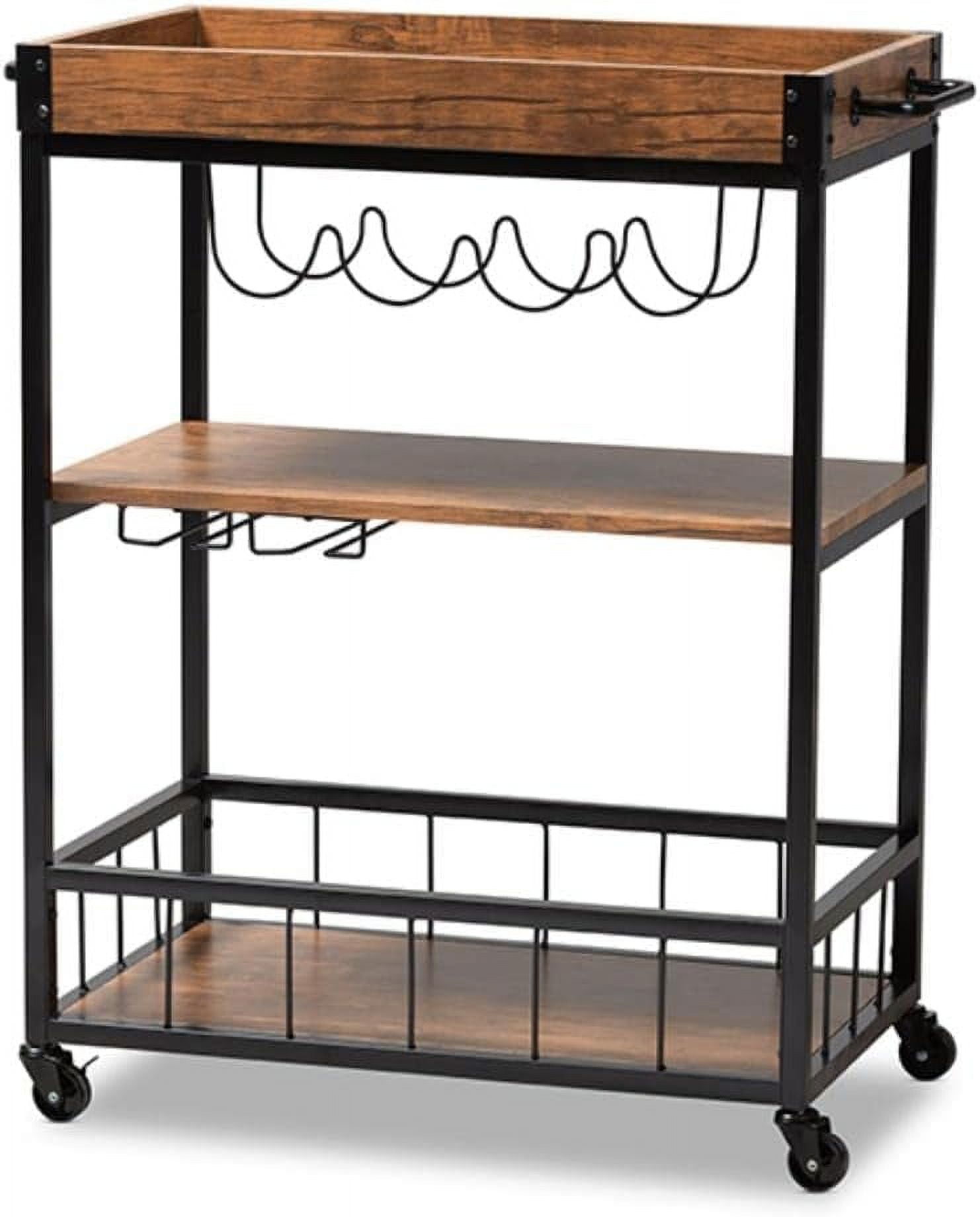 Cerne Vintage Industrial Chic Bar Cart with Built-in Wine & Glassware Storage