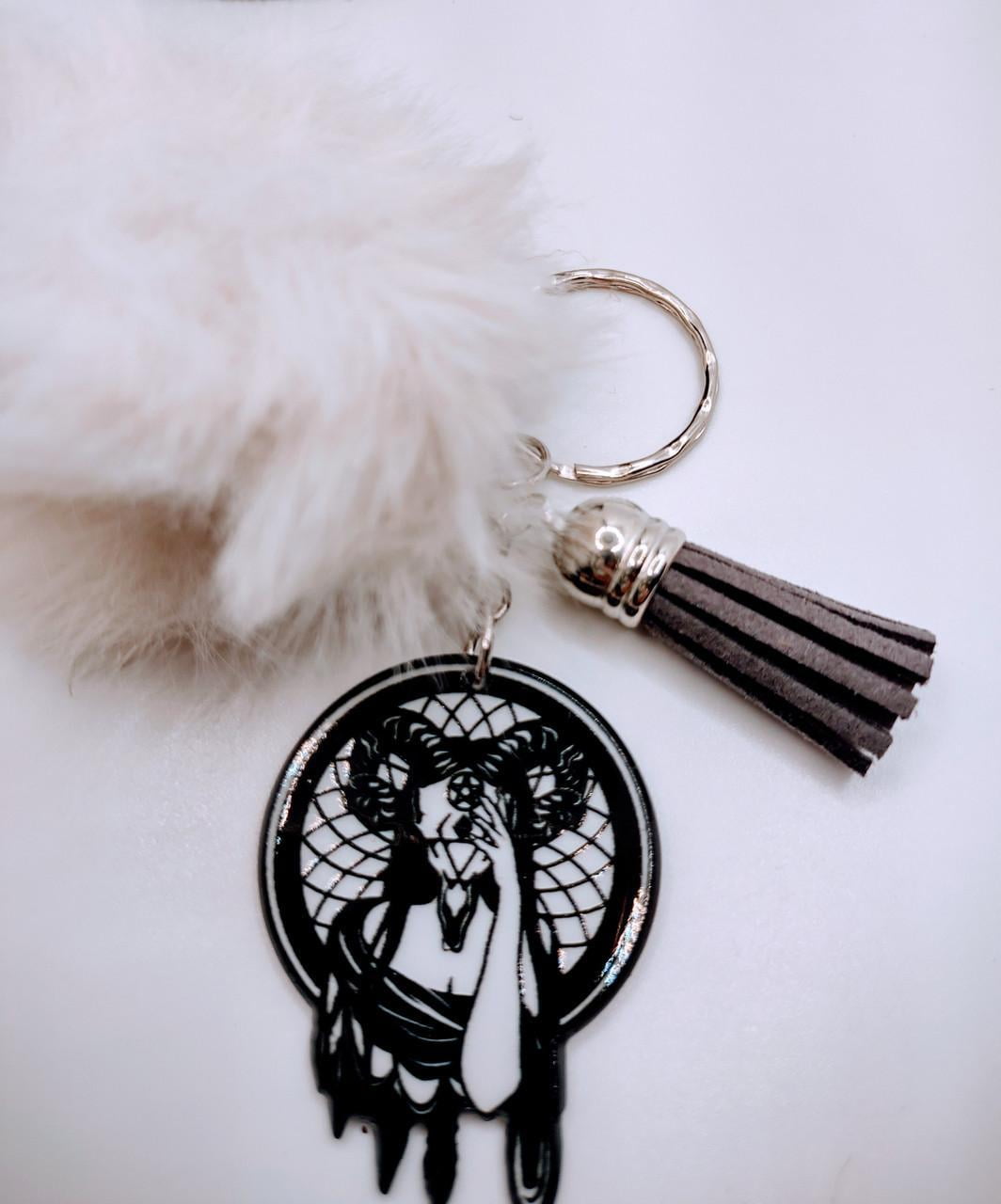 Cernuous Cernuous Lady dream catcher keychain with fur and tassel charm ...